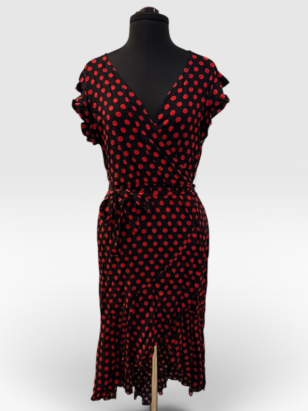 Black & Red Polka Dot Wrap Midi Dress